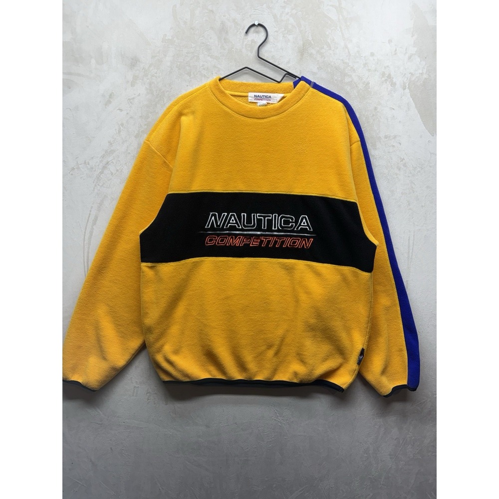 VTG 90s Nautica Competition Fleece Mens XL Yellow Nautech USA Pullover Crew Neck